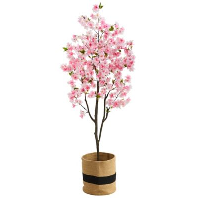 Nearly Natural 6 ft. Artificial Cherry Blossom Tree with Handmade Jute and Cotton Basket