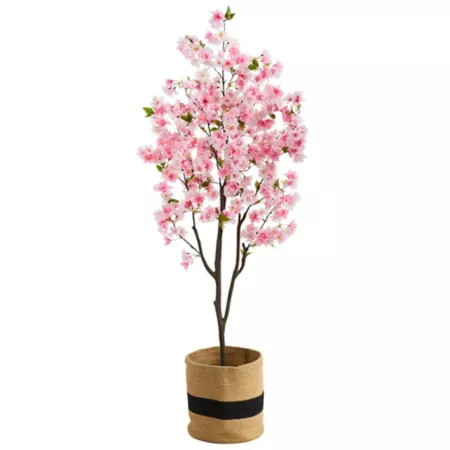 6 ft Almost Natural Artificial Cherry Blossom Tree with Handmade Jute and Cotton Basket Artificial Plants & Flowers