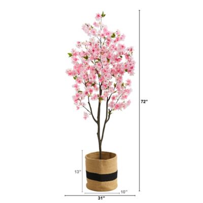 Image showing  6 ft. Artificial Cherry Blossom Tree with Handmade Jute and Cotton Basket