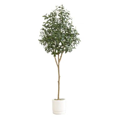 Nearly Natural 6 ft. Artificial Olive Tree with White Decorative Planter