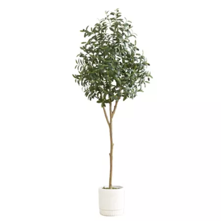 Nearly Natural 6 ft Artificial Olive Tree with White Decorative Planter Artificial Plants & Flowers