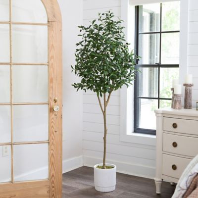 Image showing 5 th Nearly Natural 6 ft. Artificial Olive Tree with White Decorative Planter