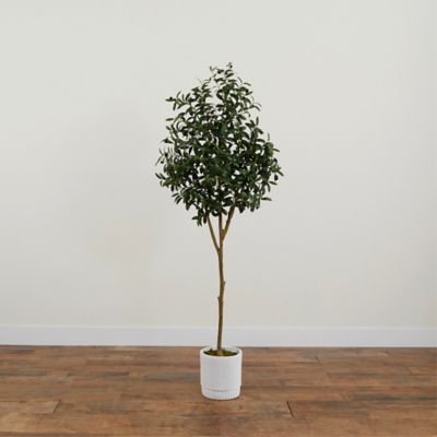Image showing 6 th Nearly Natural 6 ft. Artificial Olive Tree with White Decorative Planter