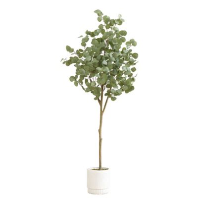 Nearly Natural 6 ft. Artificial Eucalyptus Tree with White Decorative Planter