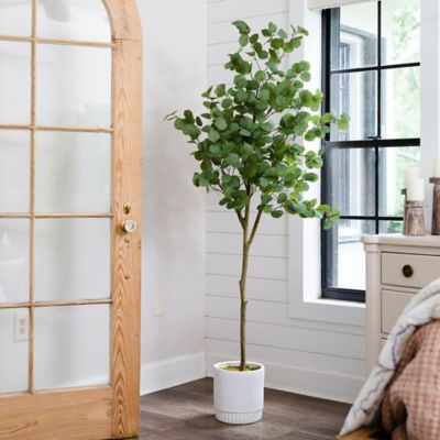 Image showing 5 th Nearly Natural 6 ft. Artificial Eucalyptus Tree with White Decorative Planter