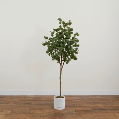 Image showing 6 th Nearly Natural 6 ft. Artificial Eucalyptus Tree with White Decorative Planter