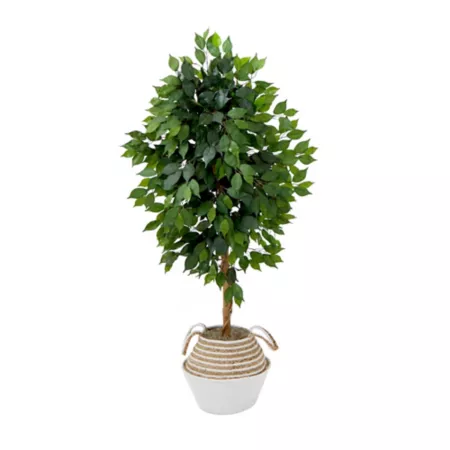 4.5ft Almost Natural Artificial Ficus with Double Trunk in Handmade Cotton and Jute Basket DIY Kit Artificial Plants & Flowers