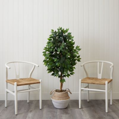 Image showing  4.5 ft. Artificial Ficus Tree with Double Trunk in Handmade Cotton & Jute Basket DIY KIT
