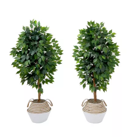 4.5 ft Nearly Natural Artificial Ficus Tree with Double Trunk in Handmade Cotton and Jute DIY Kit (Set of 2) Artificial Plants & Flowers