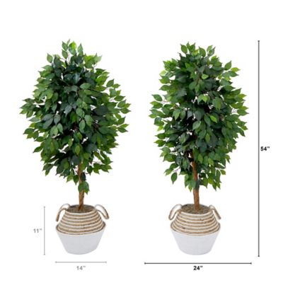 Image showing  4.5 ft. Artificial Ficus Tree with Double Trunk in Handmade Cotton & Jute Basket DIY KIT (Set of 2)