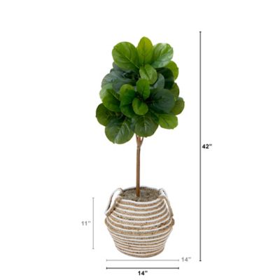 Image showing  3.5 ft. Artificial Fiddle Leaf Fig Tree with Handmade Cotton & Jute Basket with Tassels DIY KIT