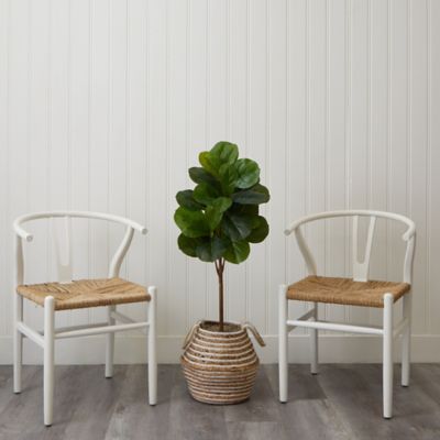 Image showing  3.5 ft. Artificial Fiddle Leaf Fig Tree with Handmade Cotton & Jute Basket with Tassels DIY KIT
