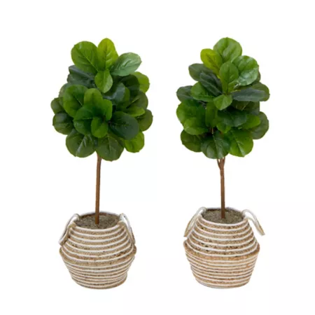 Nearly Natural 3.5' Artificial Fiddle Leaf Fig Tree with Handmade Jute and Cotton Basket with Tassels DIY KIT (Set of 2) Artificial Plants & Flowers