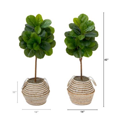 Image showing  3.5 ft. Artificial Fiddle Leaf Fig Tree with Handmade Jute & Cotton Basket with Tassels DIY KIT (Set of 2)