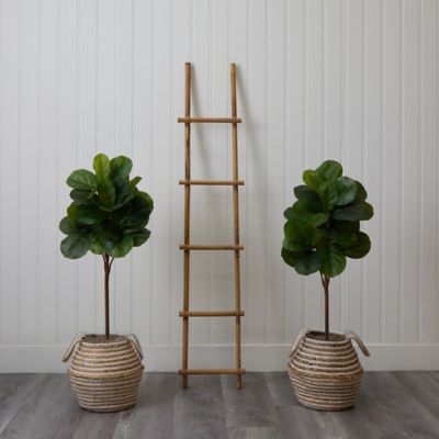 Image showing  3.5 ft. Artificial Fiddle Leaf Fig Tree with Handmade Jute & Cotton Basket with Tassels DIY KIT (Set of 2)