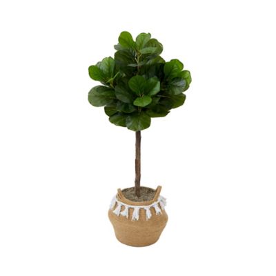 Nearly Natural 4 ft. Artificial Fiddle Leaf Fig Tree with Handmade Jute & Cotton Basket with Tassels DIY KIT