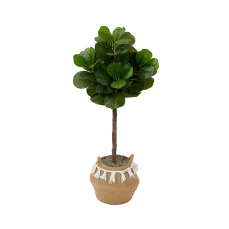 Nearly Natural 4 Foot Artificial Fiddle Leaf Fig Tree with Handmade Jute and Cotton Basket with Tassels DIY KIT Artificial Plants & Flowers