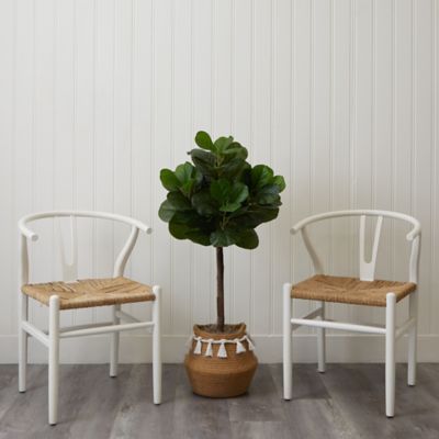 Image showing  4 ft. Artificial Fiddle Leaf Fig Tree with Handmade Jute & Cotton Basket with Tassels DIY KIT