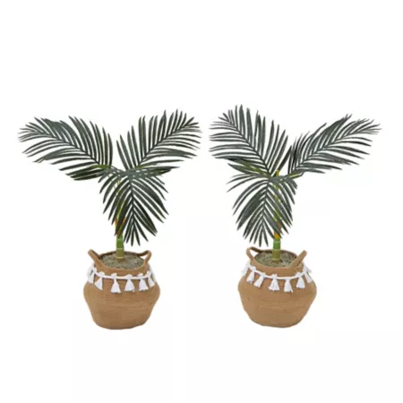 Nearly Natural 3 Foot Artificial Gold Cane Palm Tree with Handmade Jute and Cotton Basket with Tassels DIY Kit (Set of 2) Artificial Plants & Flowers