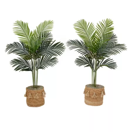 Nearly Natural 4 Foot Artificial Paradise Palm Tree with Handmade Jute and Cotton Basket with Tassels DIY KIT (Set of 2) Artificial Plants & Flowers