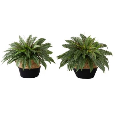 Nearly Natural 23 in. Artificial Boston Fern Plant with Handmade Jute & Cotton Basket DIY KIT (Set of 2)