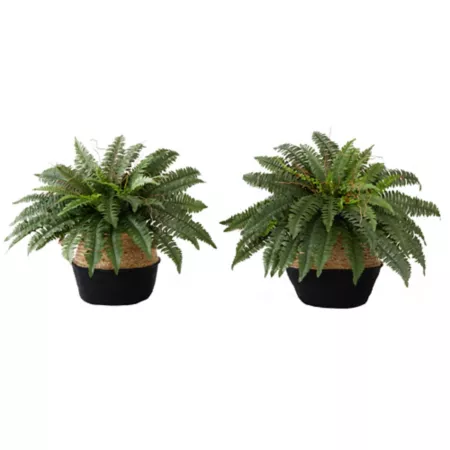 Nearly Natural 23 in Artificial Boston Fern Plant with Handmade Jute and Cotton Basket (Set of 2) Artificial Plants & Flowers