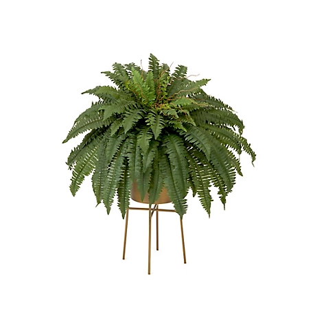 Nearly Natural 32 in. Artificial Boston Fern Plant with Metal Planter with Stand DIY KIT