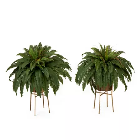 Nearly Natural 32 in Artificial Boston Fern Plant with Metal Planter and Stand DIY KIT (Set of 2) Artificial Plants & Flowers