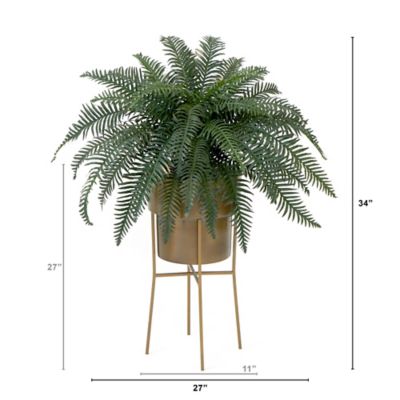 Image showing  34 in. Artificial River Fern Plant in Metal Planter with Stand DIY KIT
