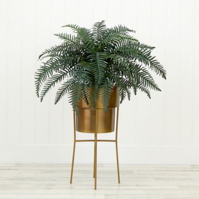 Image showing  34 in. Artificial River Fern Plant in Metal Planter with Stand DIY KIT