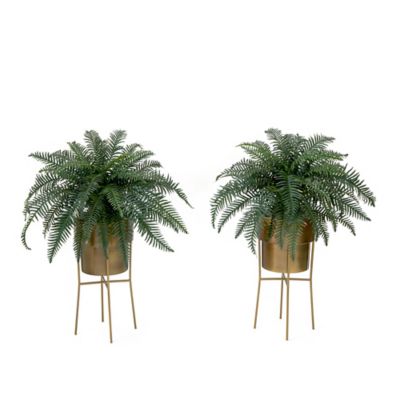 Nearly Natural 34 in. Artificial River Fern Plant in Metal Planter with Stand DIY KIT  (Set of 2)