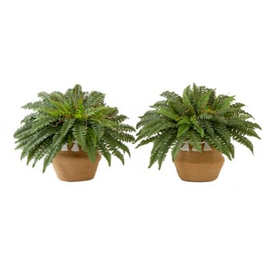 Nearly Natural 23 in. Artificial Boston Fern Plant with Handmade Jute & Cotton Basket with Tassels DIY KIT (Set of 2)