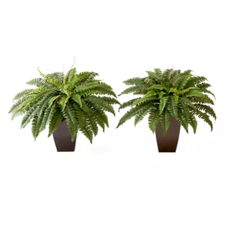 Nearly Natural 23 in Artificial Boston Fern Plant with Square Tapered Bronze Metal Planter DIY KIT (Set of 2) Artificial Plants & Flowers