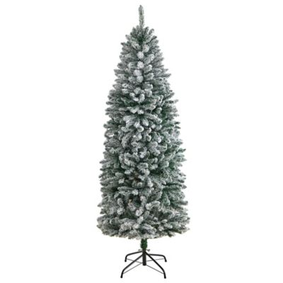 Nearly Natural 6 ft. Slim Flocked Montreal Fir Artificial Christmas Tree with 743 Bendable Branches