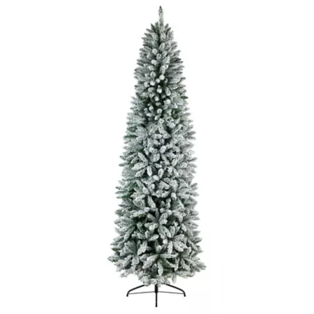 9' Slim Flocked Nearly Natural Montreal Artificial Christmas Tree with 1 860 Bendable Branches Artificial Christmas Trees