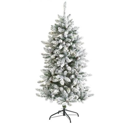 Nearly Natural 5 ft. Flocked Livingston Fir Artificial Christmas Tree with Pine Cones and 498 Bendable Branches