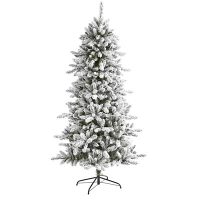 Nearly Natural 6 ft. Flocked Livingston Fir Artificial Christmas Tree with Pine Cones and 696 Bendable Branches