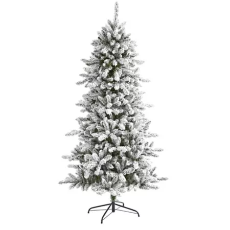 Livingston 6 ft Nearly Natural Flocked Artificial Christmas Tree with Pine Cones and 696 Bendable Branches Artificial Christmas Trees