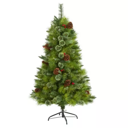 Nearly Natural 5' Montana Mixed Pine Artificial Christmas Tree with Pine Cones Berries and 510 Bendable Branches Artificial Christmas Trees