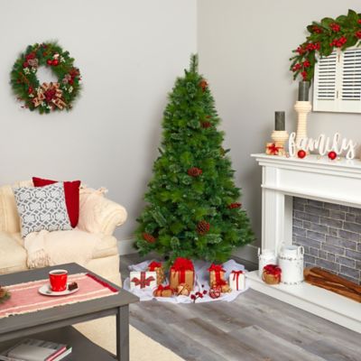 Image showing  6 ft. Montana Mixed Pine Artificial Christmas Tree with Pine Cones, Berries and 814 Bendable Branches