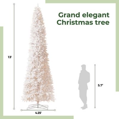 Image showing  13 ft. Slim White Artificial Christmas Tree with 1350 Warm White LED Lights and 3924 Bendable Branches