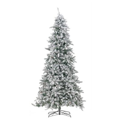 Nearly Natural 10 ft. Prelit Flocked Livingston Fir Artificial Christmas Tree with Pine Cones