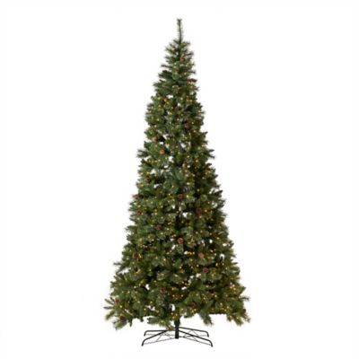 Nearly Natural 11 ft. Prelit White Mountain Pine Artificial Christmas Tree with Pine Cones