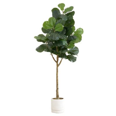 Nearly Natural 6 ft. Artificial Fiddle Leaf Fig Tree in White Decorative Planter