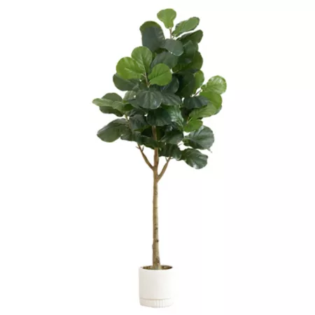 Nearly Natural 6 ft Artificial Fiddle Leaf Fig Tree in White Decorative Planter Artificial Plants & Flowers