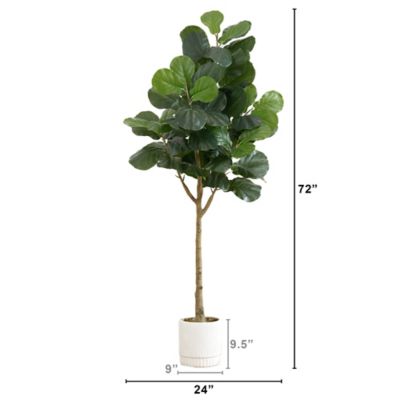 Image showing  6 ft. Artificial Fiddle Leaf Fig Tree in White Decorative Planter