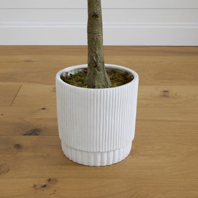 Image showing  6 ft. Artificial Fiddle Leaf Fig Tree in White Decorative Planter