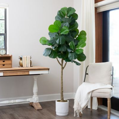 Image showing  6 ft. Artificial Fiddle Leaf Fig Tree in White Decorative Planter
