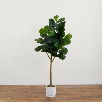 Image showing 5 th Nearly Natural 6 ft. Artificial Fiddle Leaf Fig Tree in White Decorative Planter