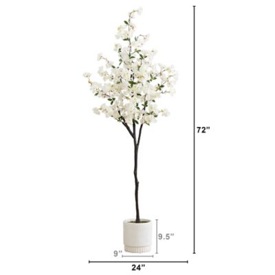 Image showing  6 ft. Artificial Cherry Blossom Tree in White Decorative Planter